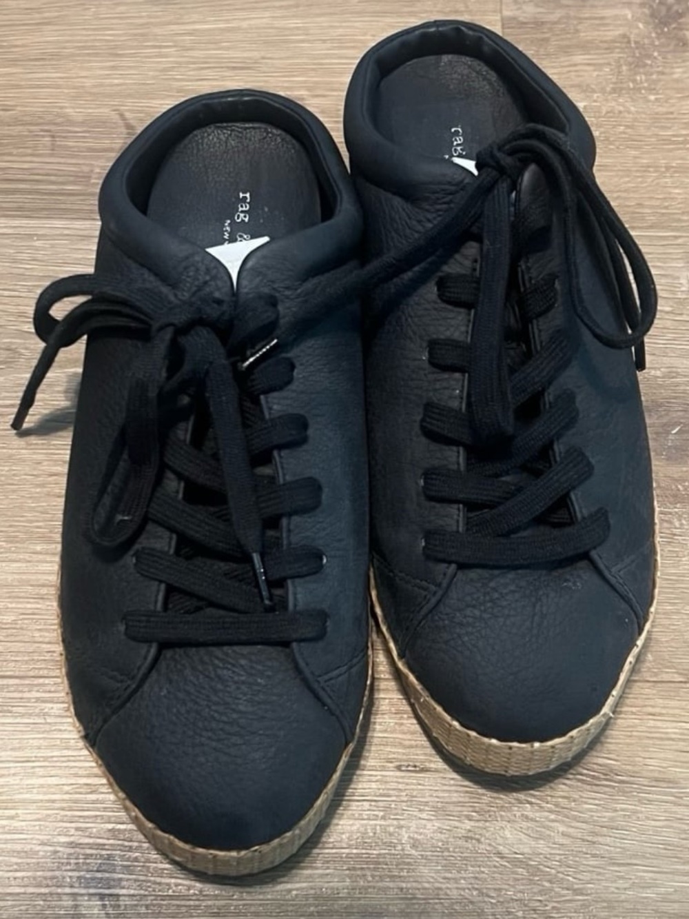 rag & bone Black Leather Lace-Up Platform Mule Sneakers with Gum Sole (39)